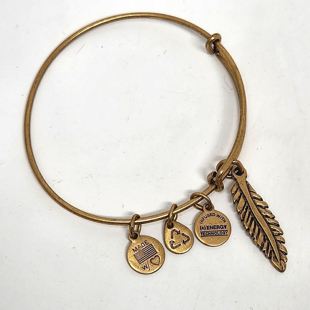 ALEX and ANI Feather Gold Tone Bangle Bracelet